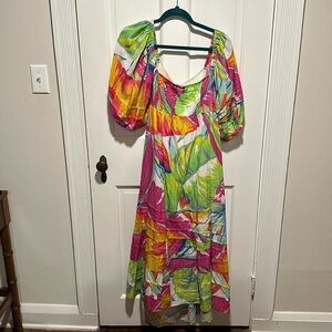 Farm Rio Backless Puff Sleeve Sundress